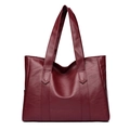 Grande borsa tote in pelle PU bordeaux con trama litchi naturale e doppi manici sottili - Borgogna