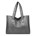 Borsa tote minimalista in pelle PU grigia con trama martellata e grande capacità giornaliera - Grigio