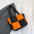 Quilted checkerboard tote bag in orange and black with padded handles and large capacity - Orange Black Contrast