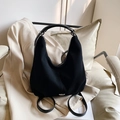 Borsa hobo nera minimalista e versatile in tela premium per il pendolarismo ufficio - Nero