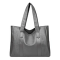Minimalist large capacity dark grey PU leather tote bag with vertical stitching - Gray