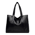 Minimalist black PU leather tote bag with a spacious interior and long double straps - Black