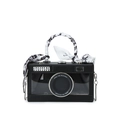 Borsa a tracolla a forma di fotocamera con lente trasparente e manico con foulard - Nero