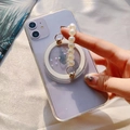Detail of Magsafe phone grip with purple glitter stars and white faux pearl handle chain - Magnetic Base-White Pearl Chain