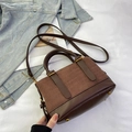 Retro brown contrast pillow bag in suede and smooth leather with golden hardware - Brown