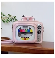 Borsa a tracolla retrò TV rosa con display NO SIGNAL e grazioso fiocco sul manico - Rosa