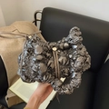 Bolso nube plisado gris metalizado de gran capacidad con correa de cordón - Color gunmetal