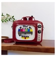 Borsa a tracolla retrò a forma di TV rossa in pelle con motivo schermo senza segnale - Rosso