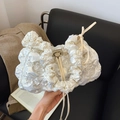 Elegante bolso nube fruncido blanco crema con cordón y anillos de metal pulido - Blanco Roto