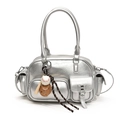 Sac bowling en PU argenté métallisé style Y2K avec poches et breloques baseball - Avec pendentif baseball / Argenté