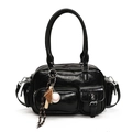Sac bowling en PU noir brillant avec texture vintage et pendentif baseball - Avec pendentif baseball / Noir