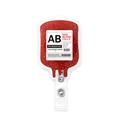 Detail of retractable blood bag badge reel with red glitter acrylic and metal snap - Type AB Blood Bag