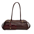 Borsa baguette retrò in pelle bordeaux con doppi cinturini e mini custodia coordinata - Fucsia