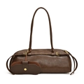 Borsa baguette in pelle marrone scuro di forma cilindrica con mini astuccio appeso - Marrone