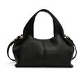 Borsa a mano a nuvola in pelle litchi nera con ampio manico e anelli in oro lucido - Nero