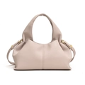 Borsa a mano rosa chiaro a nuvola in pelle martellata con finiture in oro e tracolla - Grigio chiaro