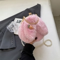 Borsa in peluche rosa con ricamo a carota e chiusura a clip dorata chic - Rosa Chiaro