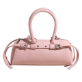Pink rectangular leather bowling bag with silver buckle strap and fixed top handles - Pink