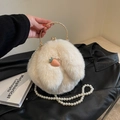 Borsa in peluche color crema con ricamo a carota e tracolla di perle alla moda - Bianco Sporco