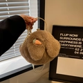 Sac à main lapin en peluche marron avec anse dorée et détail brodé de carotte - Kaki