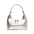 Borsa hobo a mezzaluna argento metallizzato effetto specchio con manico curvo - Con Ciondolo / Argento