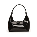 Elegante borsa hobo in pelle verniciata nera con finiture argento e doppia zip - Con Ciondolo / Nero