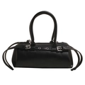 Minimalist black leather dachshund bowling bag with decorative silver buckle belt - Black