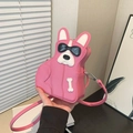 Borsa a tracolla rosa per bambine a forma di bulldog con occhiali da sole e osso - Rosa