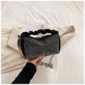 Sparkly black rhinestone handbag with gathered handle and silver chain strap - Gypsophila Geometric