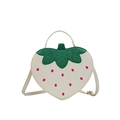 Borsa chic a forma di fragola color crema con pois rosa e foglie verdi a tracolla - crema