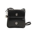 Borsa a tracolla nera lucida con doppie tasche e chiusure con fibbie in metallo - Nero