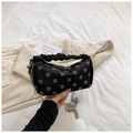 Black rhinestone hobo bag with pleated handle and removable silver chain strap - Geometric Rhinestone Style