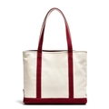 Bolso tote de lona en blanco crema y rojo oscuro con asas de hombro resistentes - Rojo