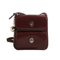 Borsa a tracolla da donna in pelle verniciata bordeaux con doppie tasche e fibbie argento - Rosso