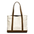 Bolso tote minimalista de lona beige con asas marrones y base reforzada resistente - Caqui