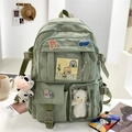 Minimalistische lichtgroene schoolrugzak met meerdere zakken en schattige pluche accessoires - Met Hangers en Badges / Groen