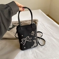 Mini borsa a busta nera con motivi in strass scintillanti e manico - Motivo a Fiocco