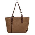 Brown woven leather tote bag with elegant handles for daily commute and autumn style - Khaki