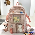 Roze oranje nylon rugzak voor studenten met meerdere vakken en pluche hangers - Met Hangers en Badges / Roze
