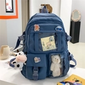 Donkerblauwe studentenrugzak met transparant kijkvenster en pluche hangers - Met Hangers en Badges / Blauw