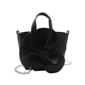 Elegante schwarze Handtasche mit 3D-Blume, Perlendetail und silbernem Kettenriemen - Schwarz