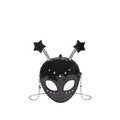 Edgy alien-shaped crossbody bag in black patent leather with silver stud facial details - Black