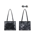 Japanese style black quilted Itabag with large clear window for pins and adjustable strap - Black