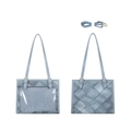 Blue denim texture ita bag with transparent PVC window and adjustable strap - Dark Blue