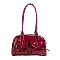 Deep burgundy patent leather shoulder bag with chic bow details and dual pockets - Dark Wine Red