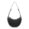 Borsa hobo nera a mezzaluna con cuciture bianche a contrasto e trama a grana incrociata - Nero