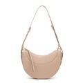 Borsa a sella a mezzaluna chic in pelle beige testurizzata con tracolla regolabile - Cachi