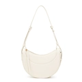 Borsa a sella a mezza luna bianco crema minimalista con tracolla e cerniera lampo - Bianco