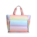 Sac fourre-tout matelassé dégradé arc-en-ciel avec poignées roses et fermetures éclair - Rose Perlé