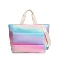 Sac de voyage matelassé dégradé bleu, violet et rose avec deux poignées de transport - Blanc perle